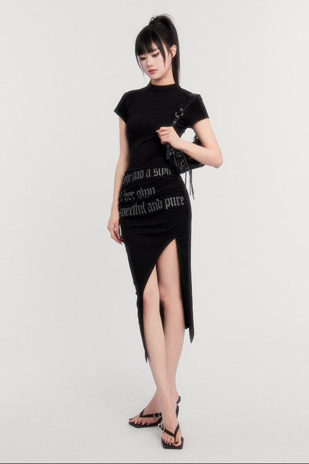 Neck Letter Logo Dress Half Tight