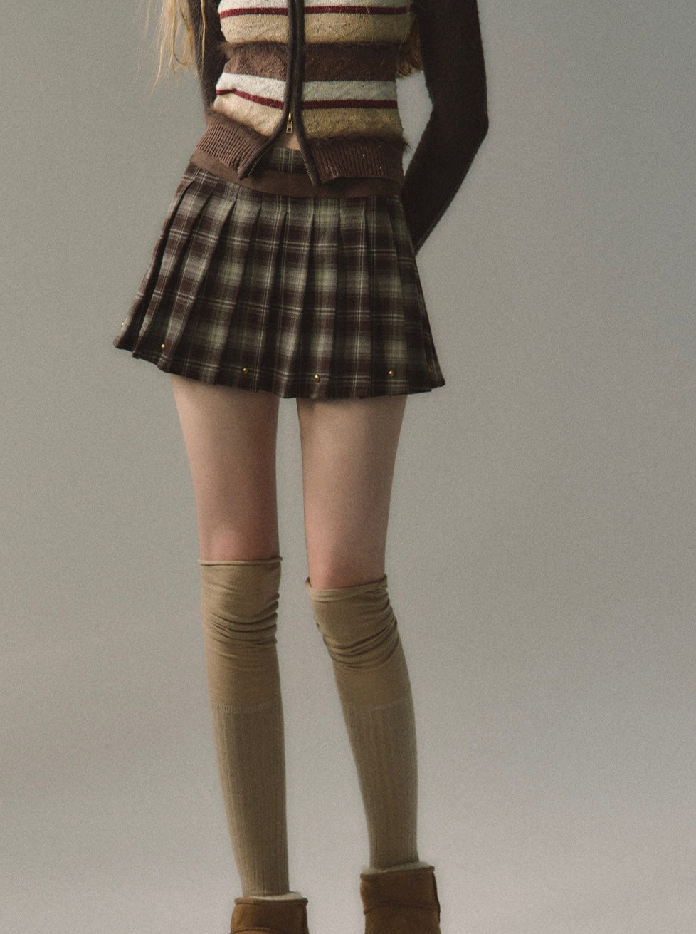 Dark Check Mode College Pleated Skirt