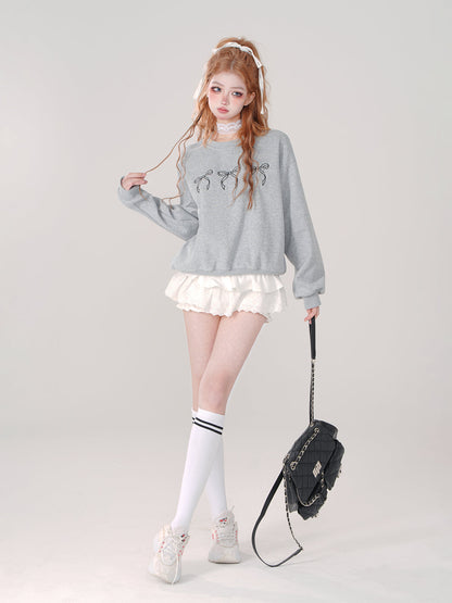 Sweatshirt Ribbon Cute Neck Crew