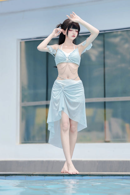 Swimsuit Blue Mermaid Set Split Light