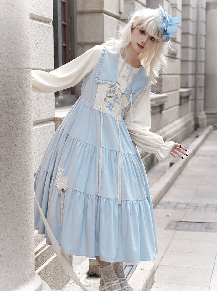 Faux Lolita Kula Two-Piece Flower Embroidery Dress