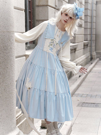 Faux Lolita Kula Two-Piece Flower Embroidery Dress