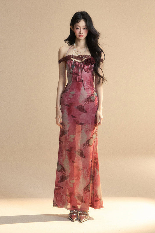 Lace Backless Maxi Dress