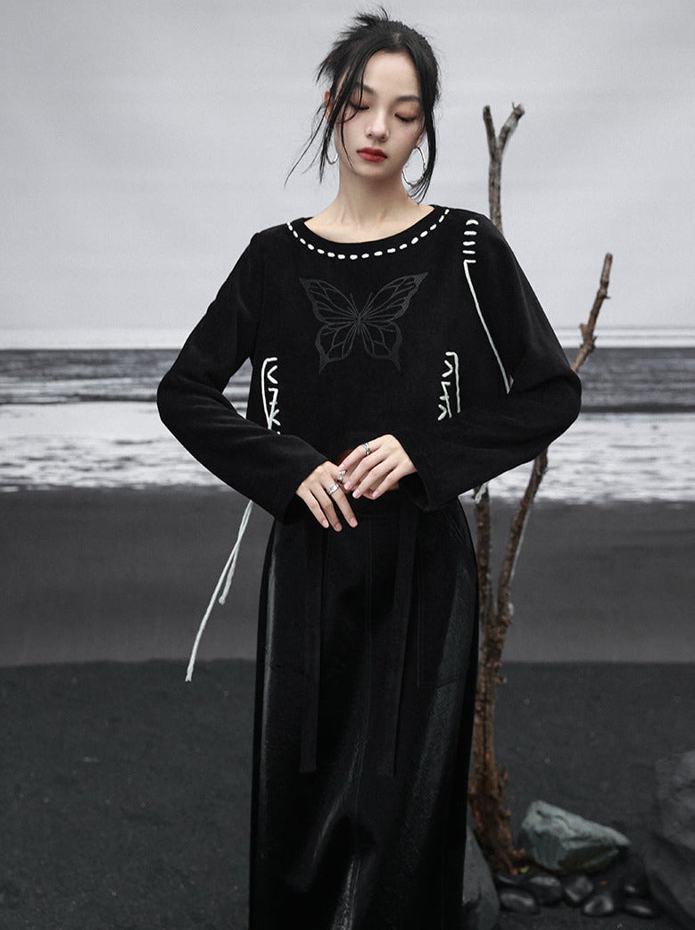 Sweatshirt Design Short Butterfly Strappy Black