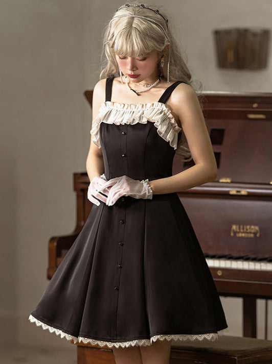 Song Love Elegant Dress Short/Long Lolita Reservations Black Piano Satin Sass