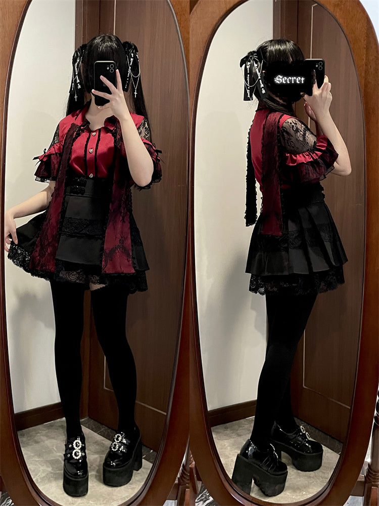 Shirt Sheer Ribbon Shoulder Lace