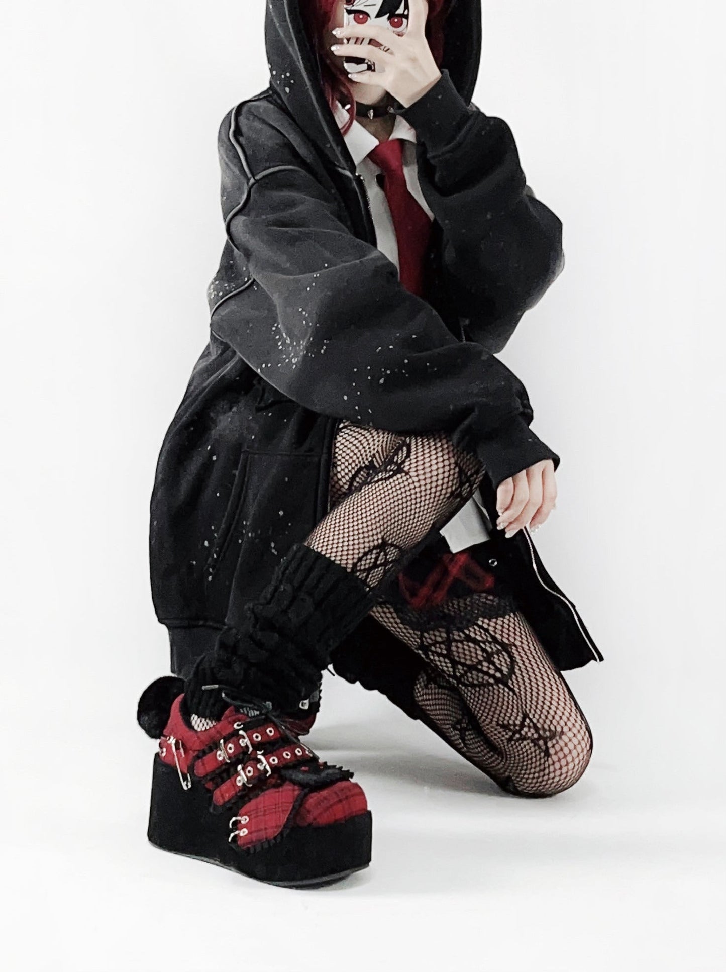 Bunny Shoes Dark Red Check Red All Platform