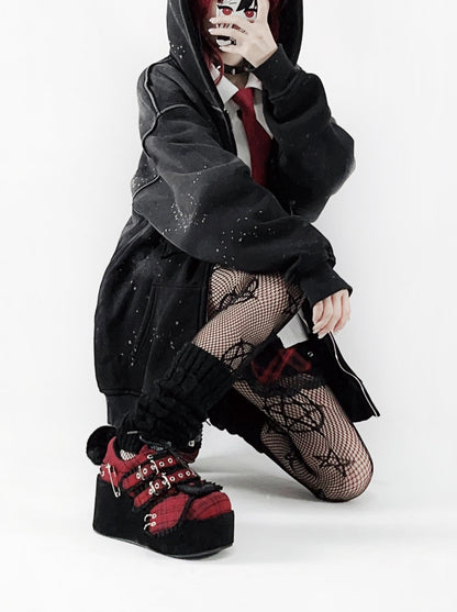 Bunny Shoes Dark Red Check Red All Platform
