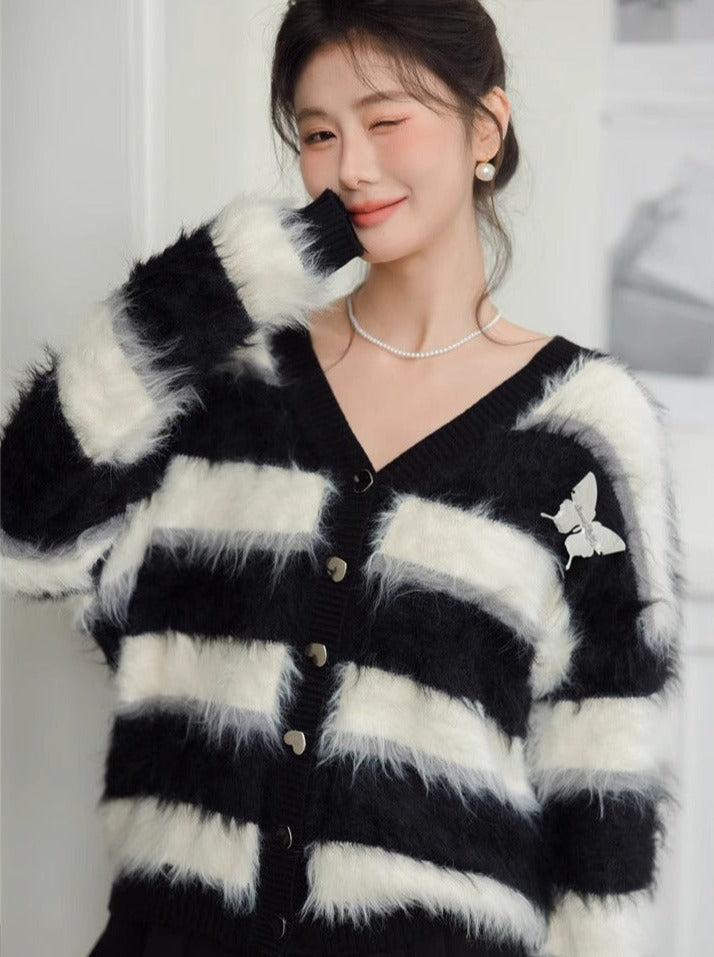 Striped Butterfly Chic Shaggy Cardigan
