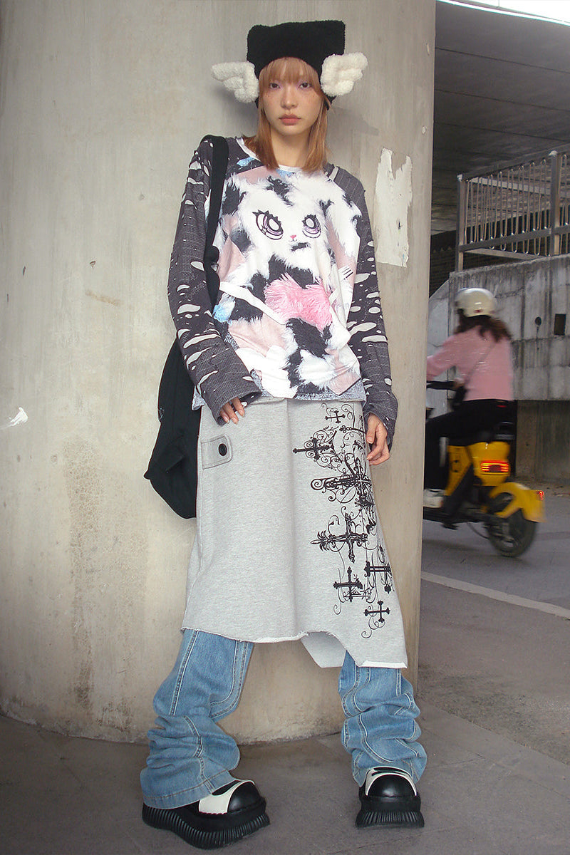 Bunny Print Sleeve Top Placket