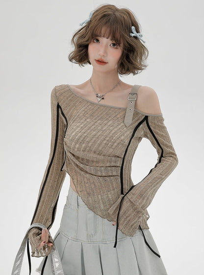Irregular One-shoulder Top Sheer Slim American