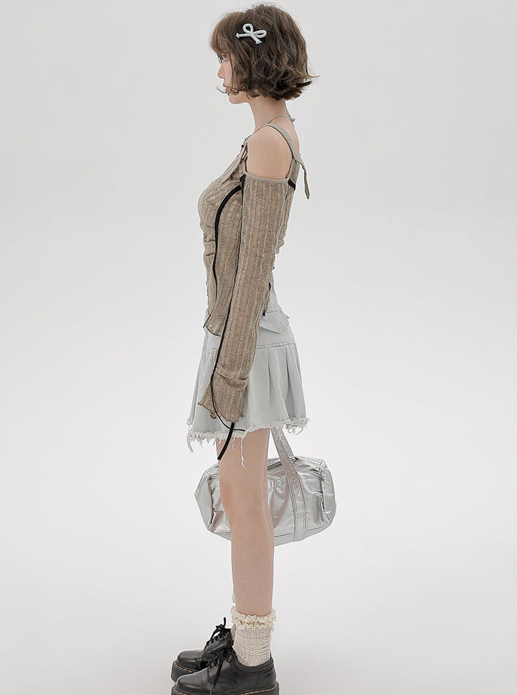 Irregular One-shoulder Top Sheer Slim American