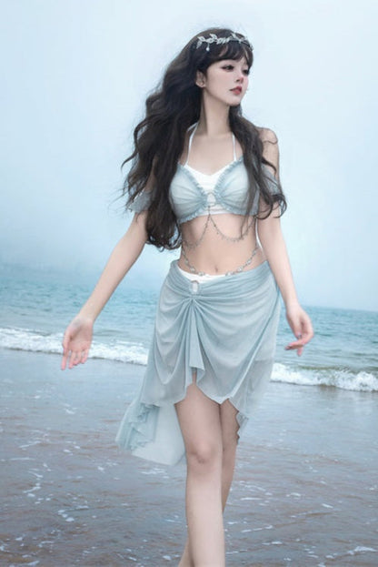 Swimsuit Blue Mermaid Set Split Light