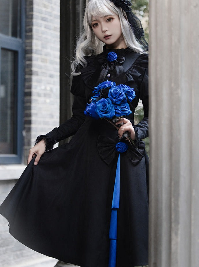 Slit Dress Big Cloak Frilly Ruffle + Gothic