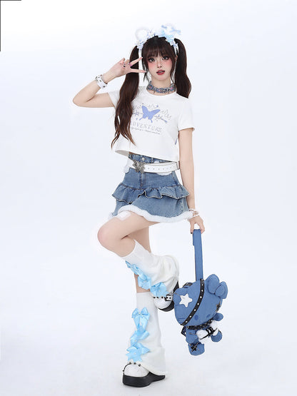 Butterfly Dream T-Shirt Short Slim Ribbon Back
