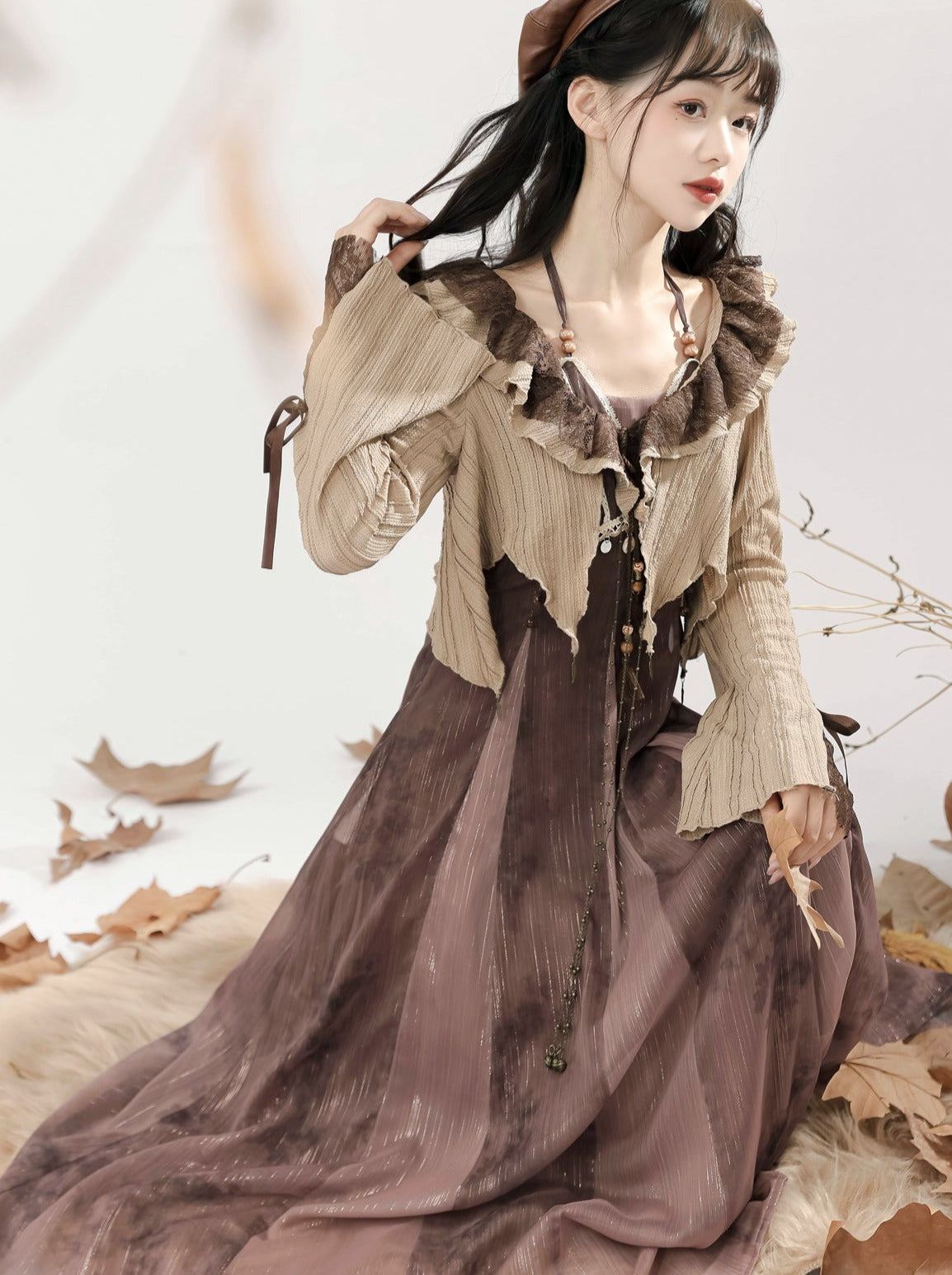 Dress Style + Short Camisole Cardigan Ethnic Ruffle