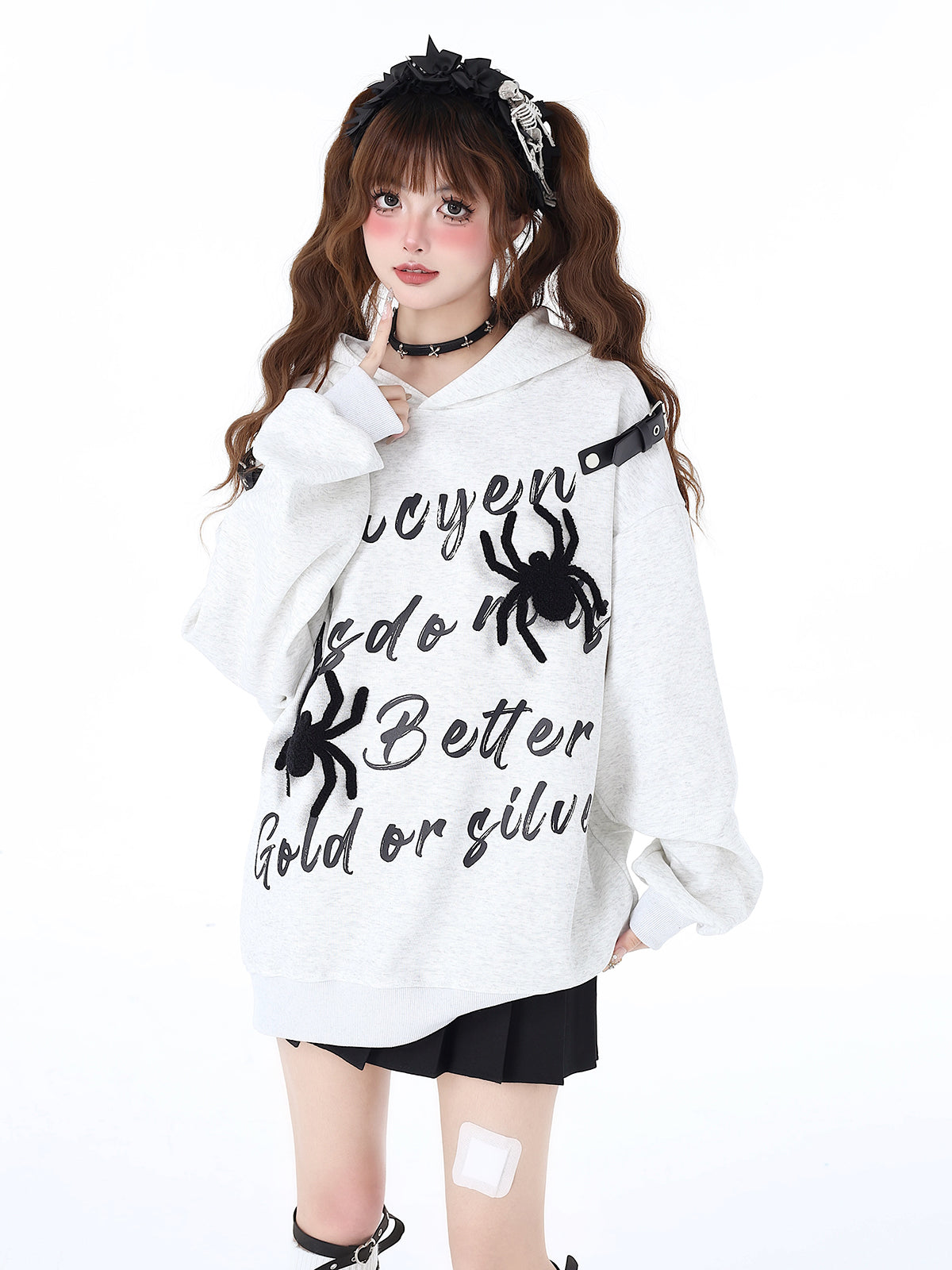 Print Street Hoodie Leather Buckle Hooded American Graffiti Spider