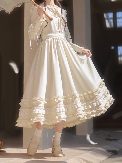 French Vintage Waist Dress Romantic Embroidery Ribbon
