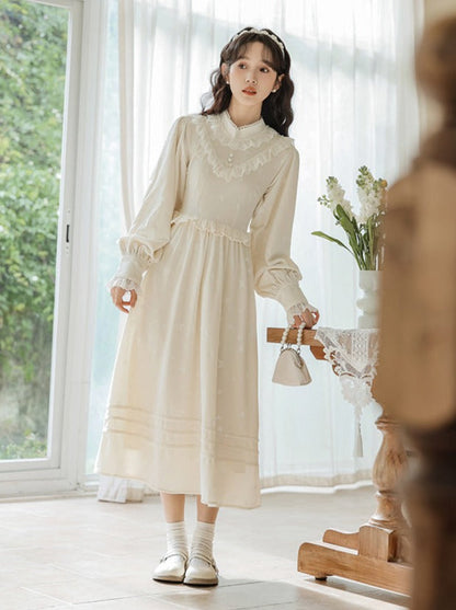 Ruffle Garden Dress Cardigan Flared Milk + Long