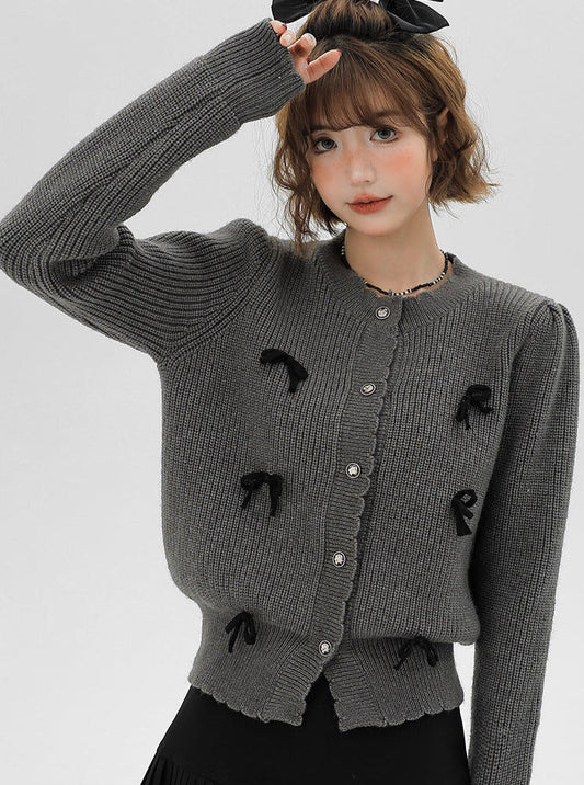 Cardigan Gray Knit French Ribbon