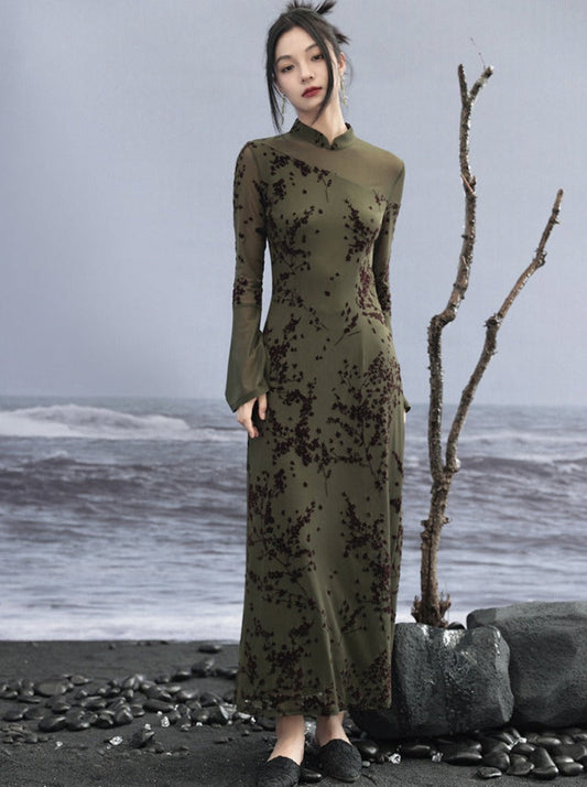 Mesh High End Flare Sleeve Dress Retro