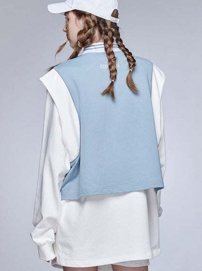 Gilet sportif en tricot bleu-blanc