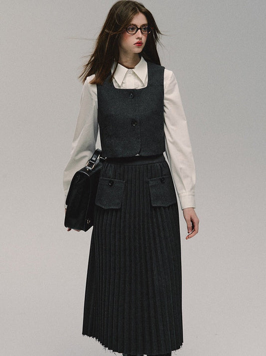 Gray College Long Skirt Best Bethi Barka Pleated
