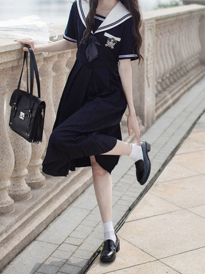 Dress Emblem Collar Striped Black + Badge Ribbon Sailor