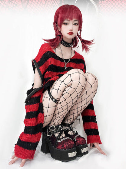 Witch Punk Round Shoes Rivet Dark Rose Platform Toe