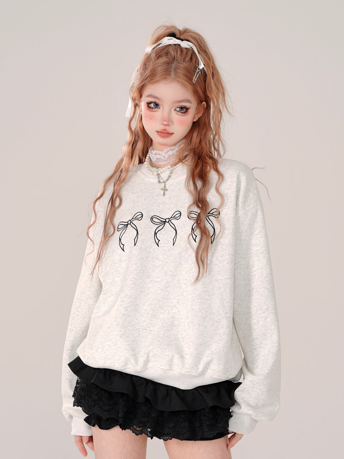 Sweatshirt Ribbon Cute Neck Crew