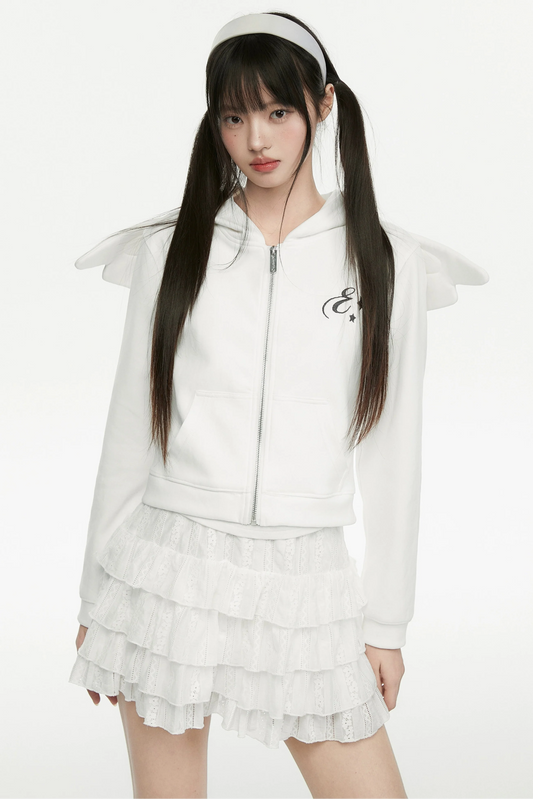 Angel White Wings Short Hoodie Hooded