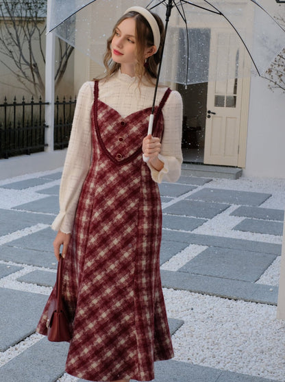 Retro White Blouse Camisole Dress + Romantic Check Pure