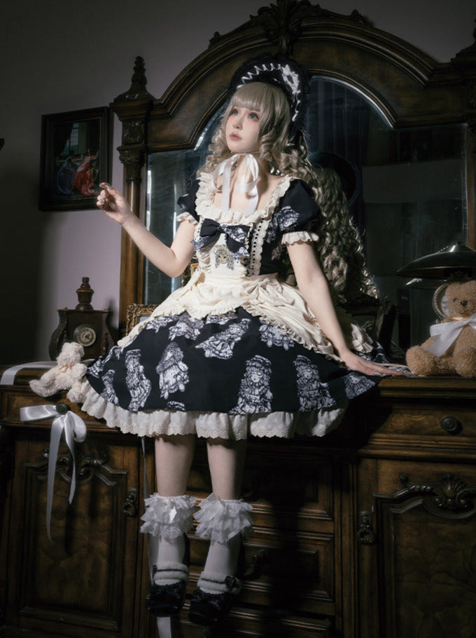 Ensemble de robe de nuit brodé de poupées imprimées