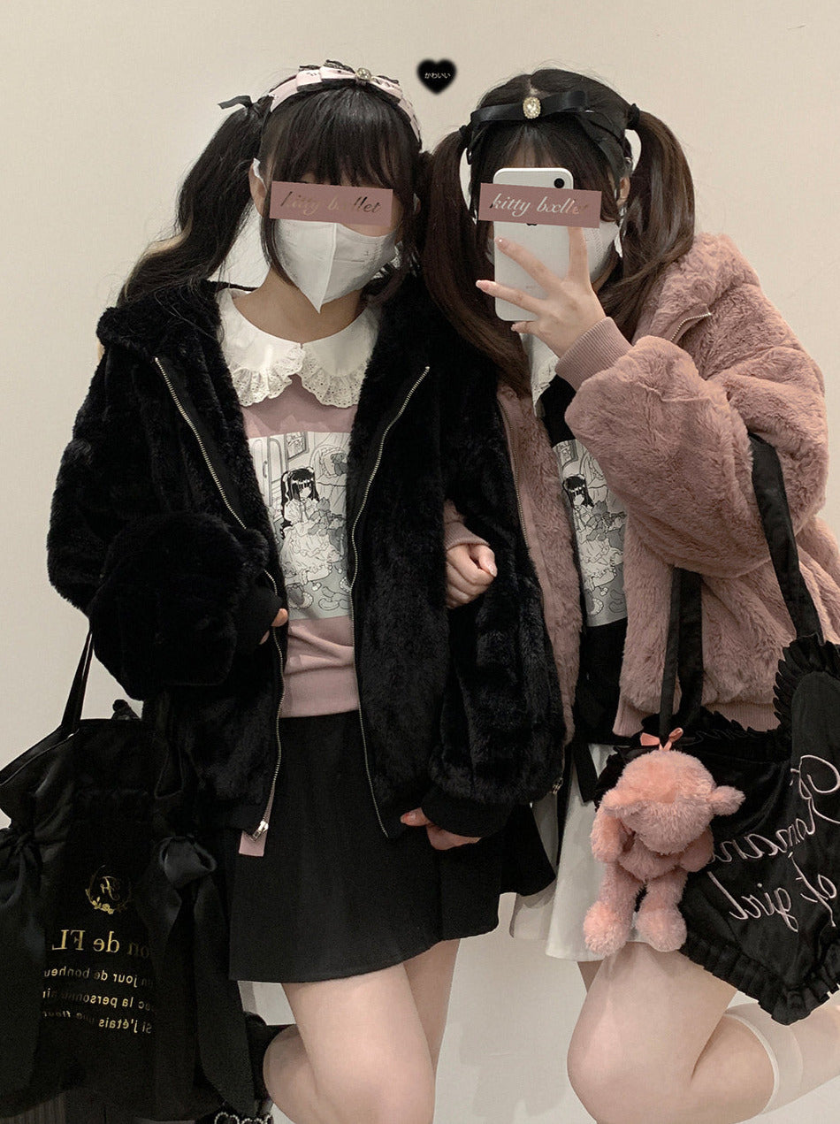 Manteau en fourrure pelucheuse à capuche
