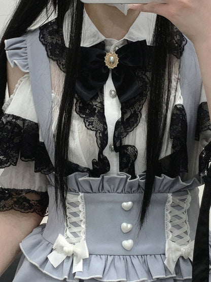 Frill Shoulder Strap Love Back Lace Skirt