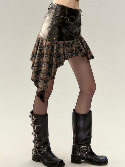 Asymmetrical Leather Retro Skirt