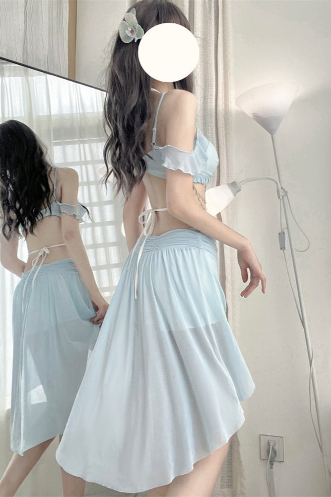 Swimsuit Blue Mermaid Set Split Light