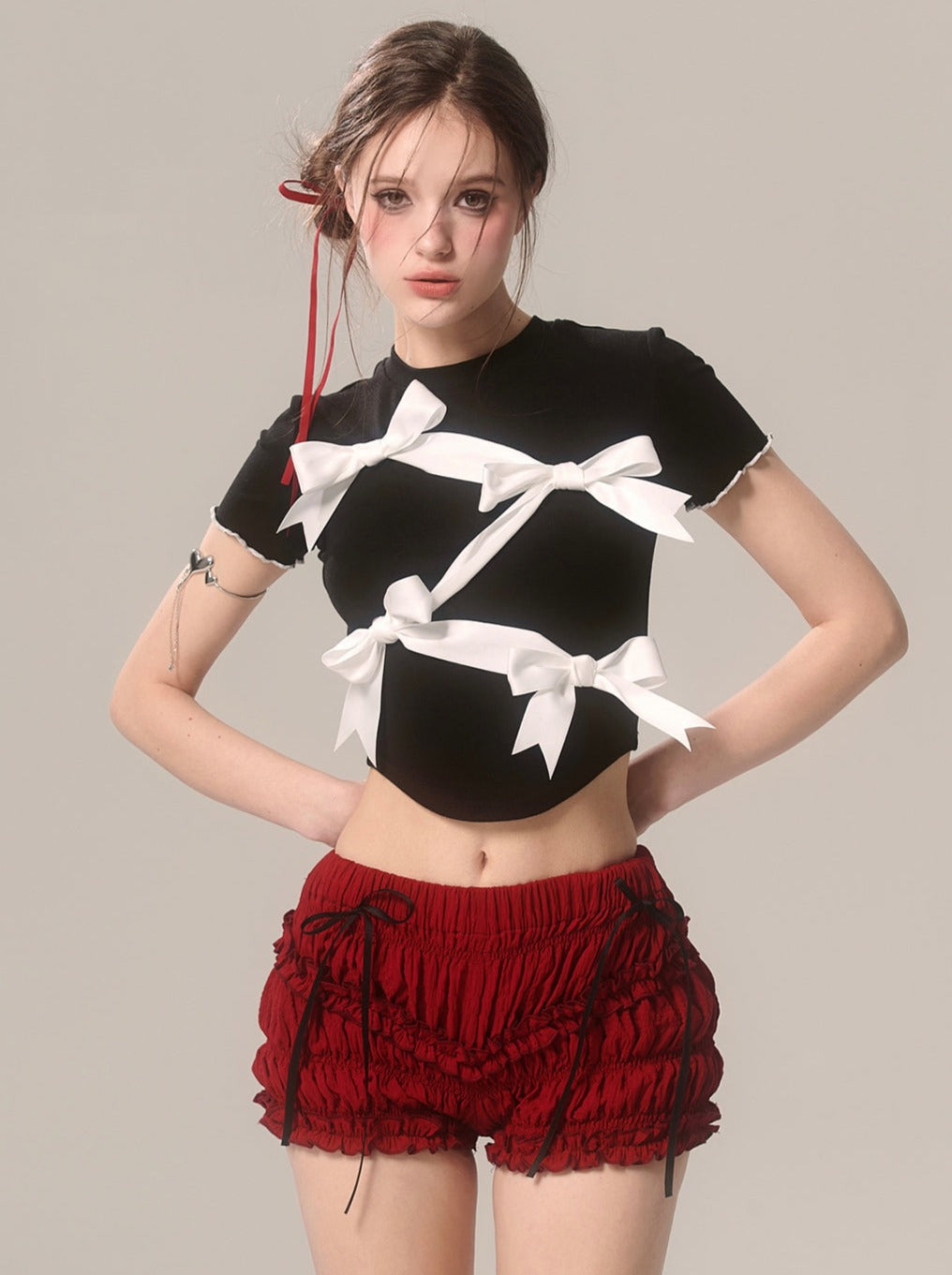 Ruffle Cherry Shorts Red