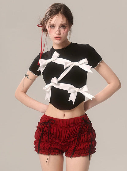 Ruffle Cherry Shorts Red