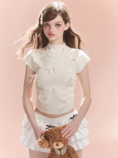 Short Collar Sweet Ribbon Top Little