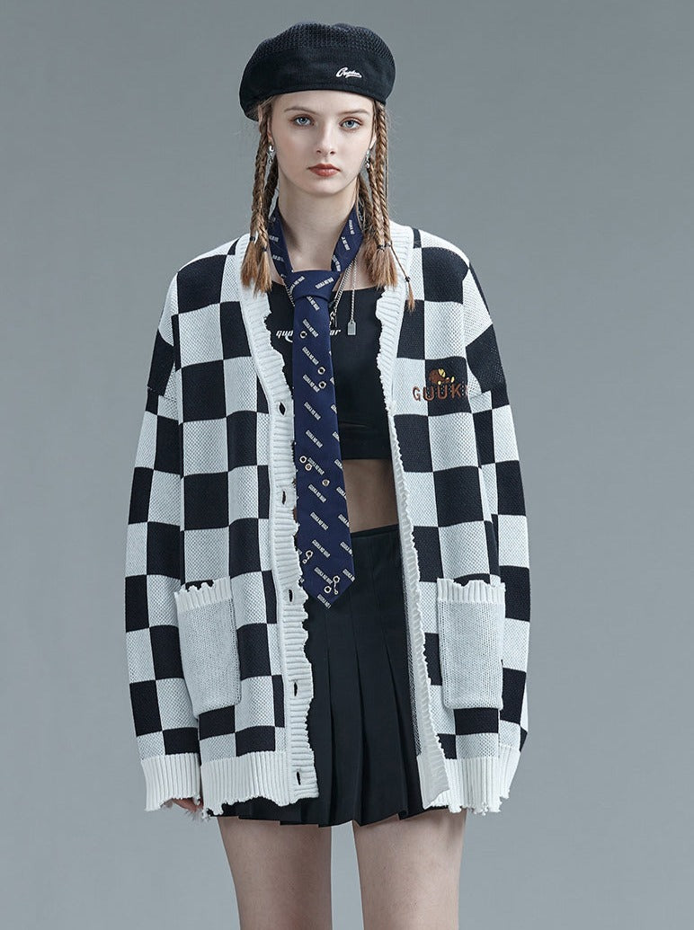 Over Block Cardigan Check