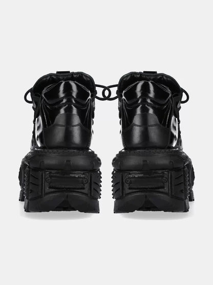 Punk Retro Platform Shoes Lace-Up Dark Leather