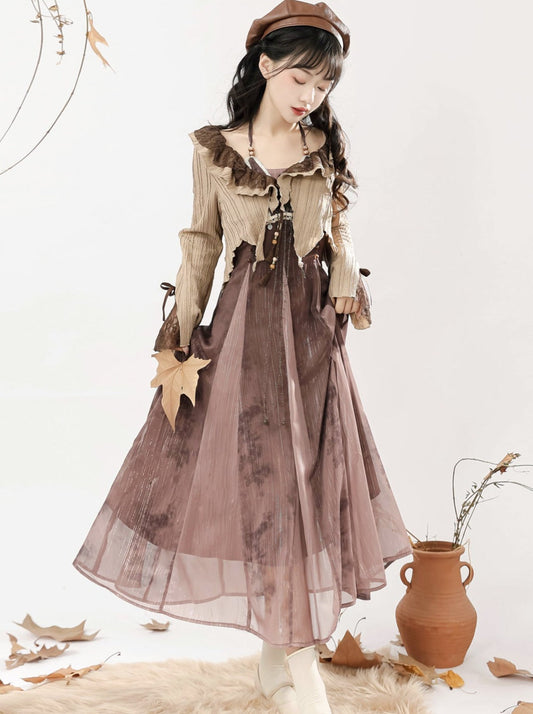 Dress Style + Short Camisole Cardigan Ethnic Ruffle