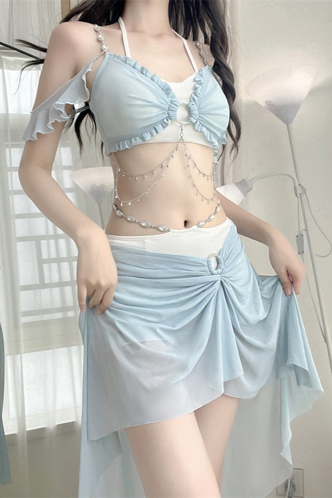 Swimsuit Blue Mermaid Set Split Light
