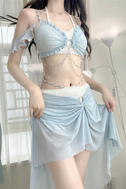 Swimsuit Blue Mermaid Set Split Light
