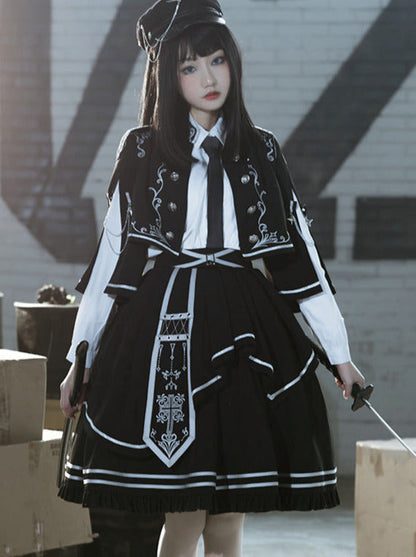Set Army Up Low Skirt Brumble Cape Dark Military Battle Jacket Uniform