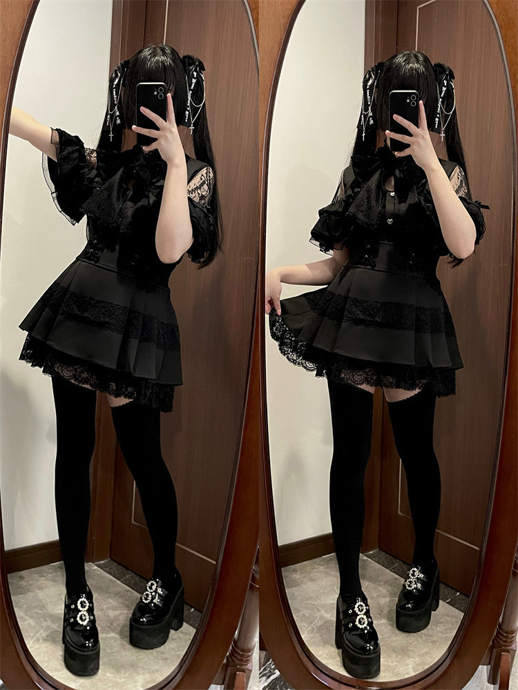 Shirt Sheer Ribbon Shoulder Lace