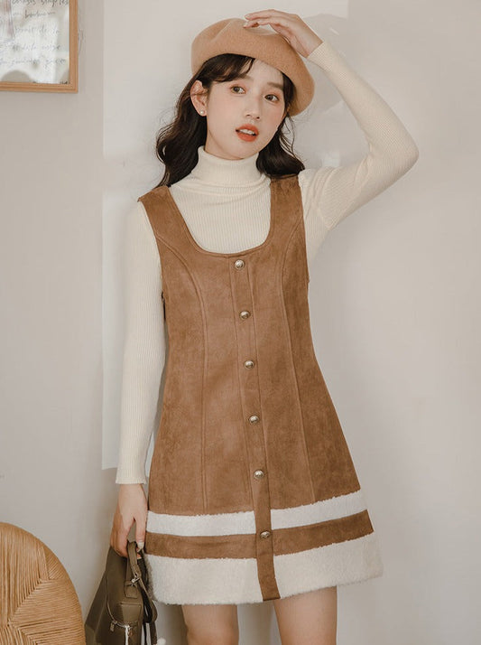 High Knit Skirt Top + Suspenders Neck Boa