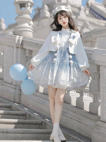 Robe courte en fourrure chinoise bleue Ice