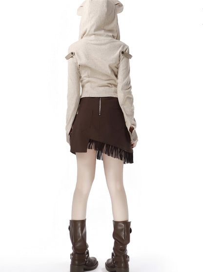 Design Split Wonder Bear Knit Top Shawl Maillard